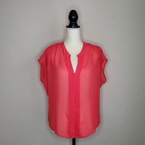 Red Haute Sheer Red Button Down Top Small